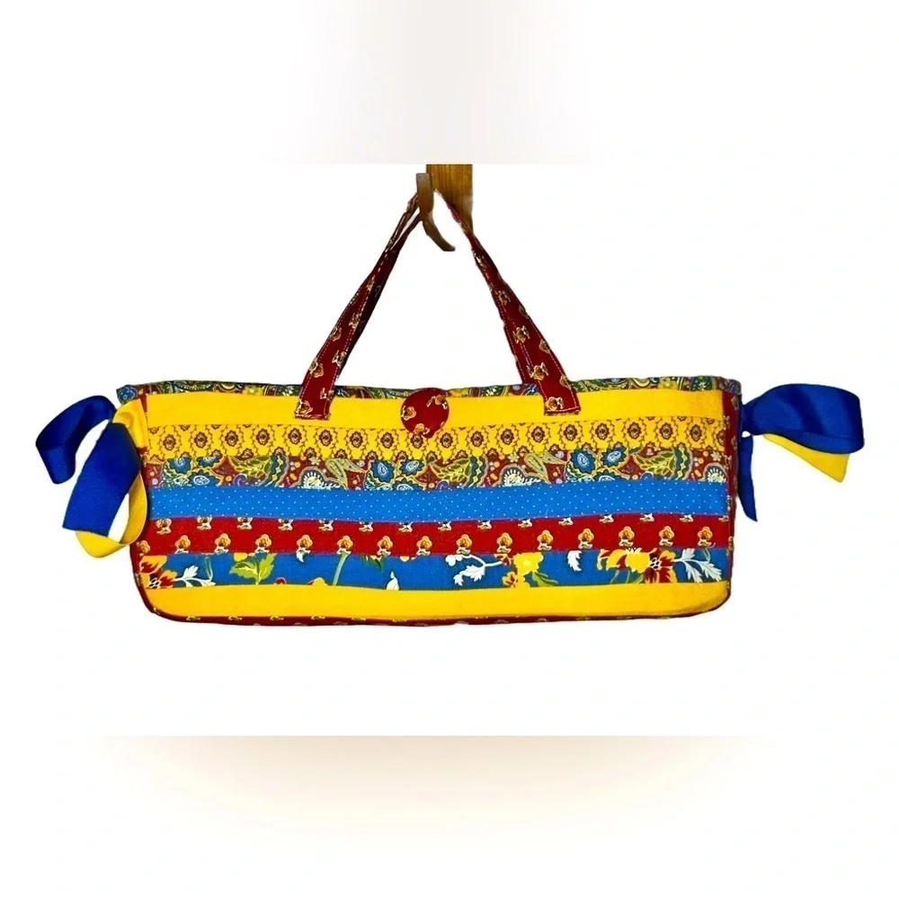 Vibrant & Colorful Art to Wear Beach Tote Bag with Fabric-Covered Button Closure